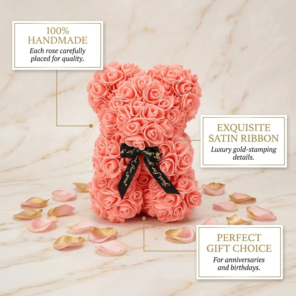 Urso de Rosas Artificiais — Presente Especial