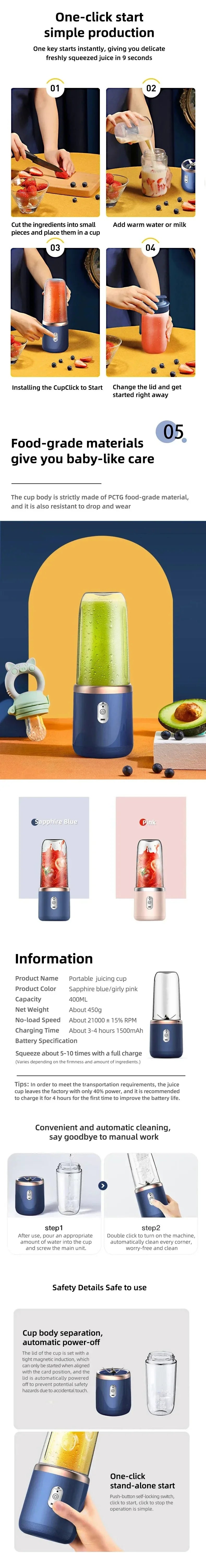 Liquidificador Portátil USB 400 ml — Prático e Compacto