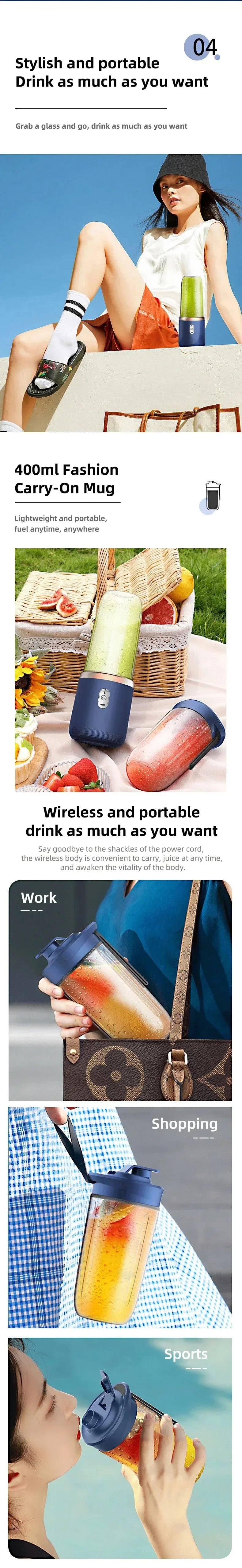 Liquidificador Portátil USB 400 ml — Prático e Compacto